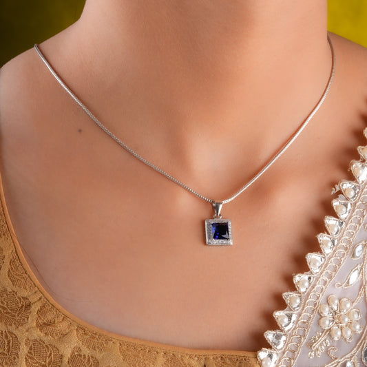 Square Blue Crystal And Zircon Necklace Set