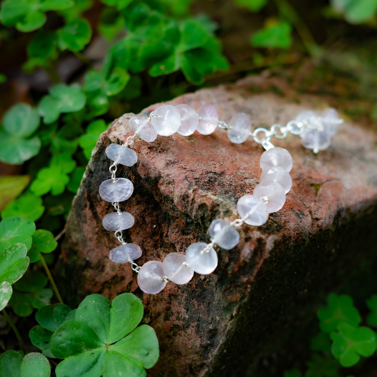 Faceted Rose Quartz Silver Links Bracelet
