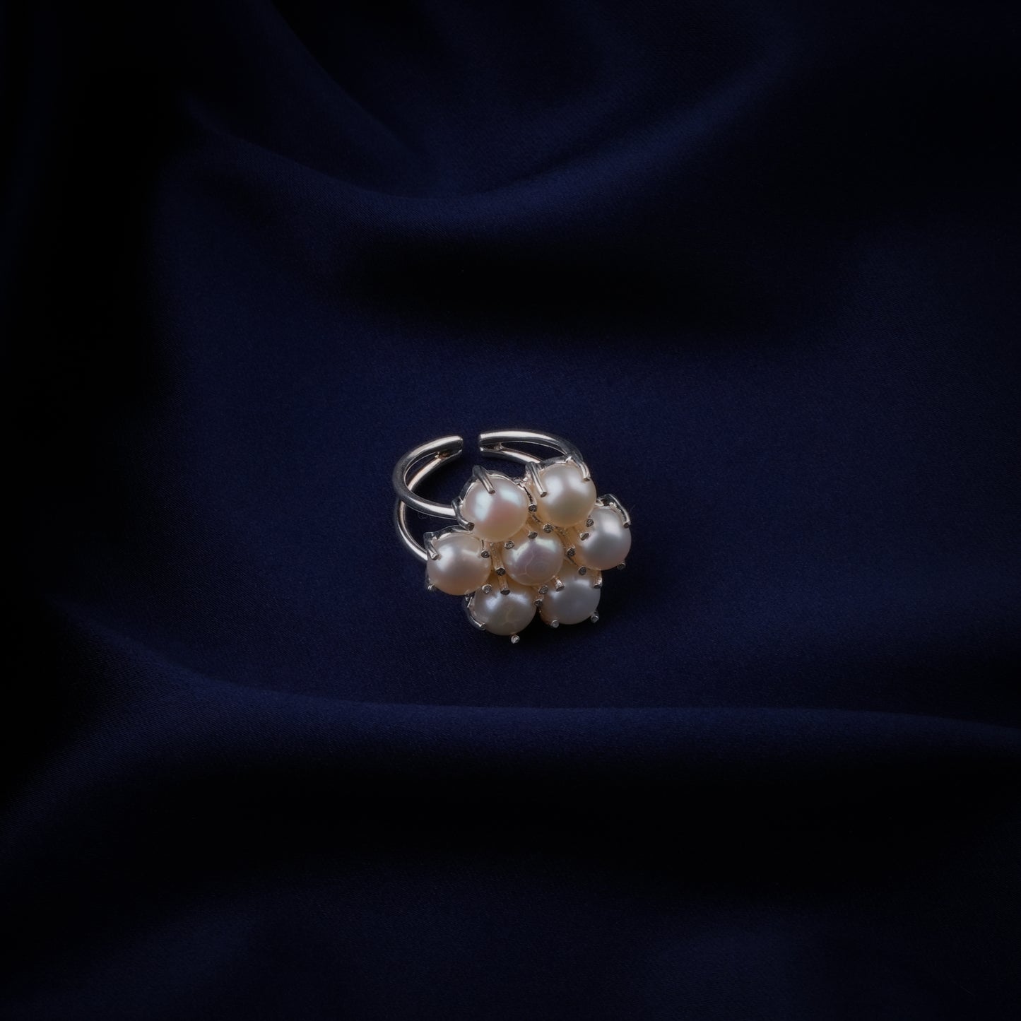 Silver Pearl Flower Ring