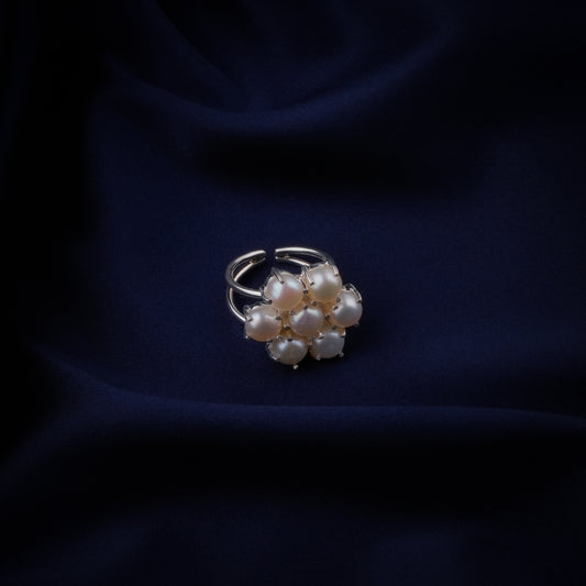 Silver Pearl Flower Ring