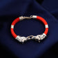 Silver Tiger With Red Strap Bracelet