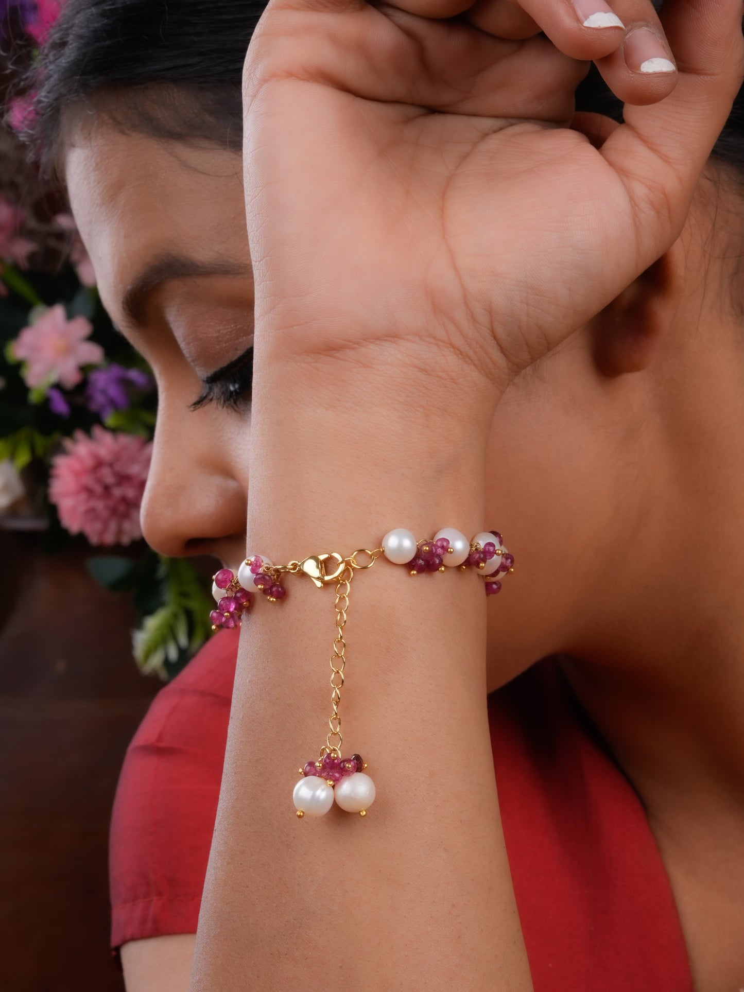 Pearl Strawberry Quartz Bracelet