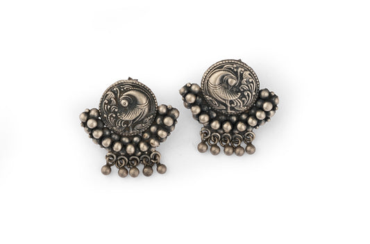 Peacock Feathers Silver Temple Studs