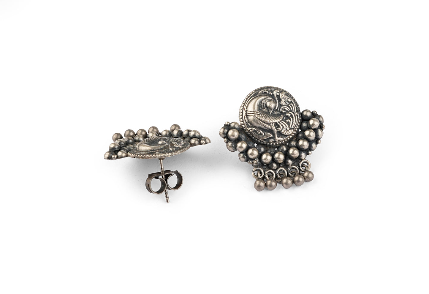 Peacock Feathers Silver Temple Studs