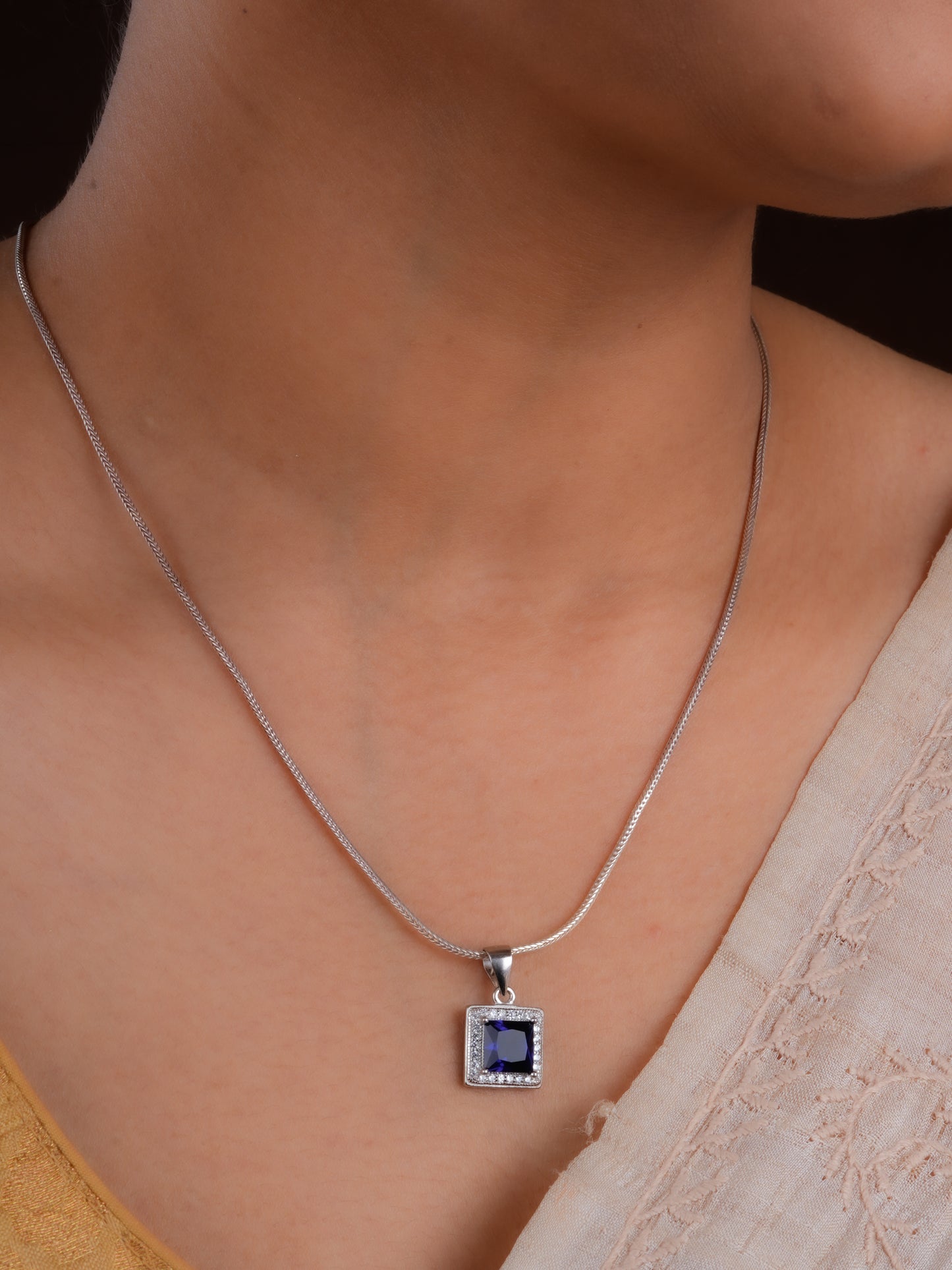 Square Blue Crystal And Zircon Necklace Set