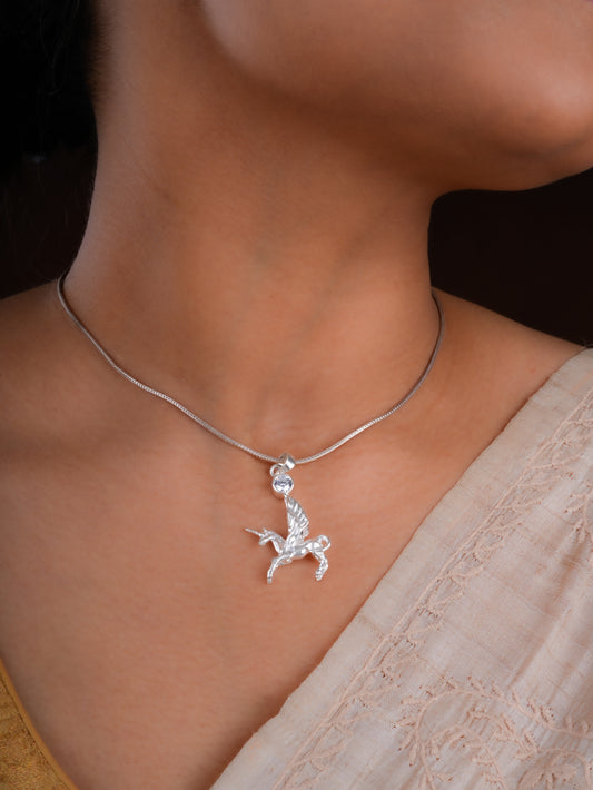 Flying Unicorn Silver Pendant