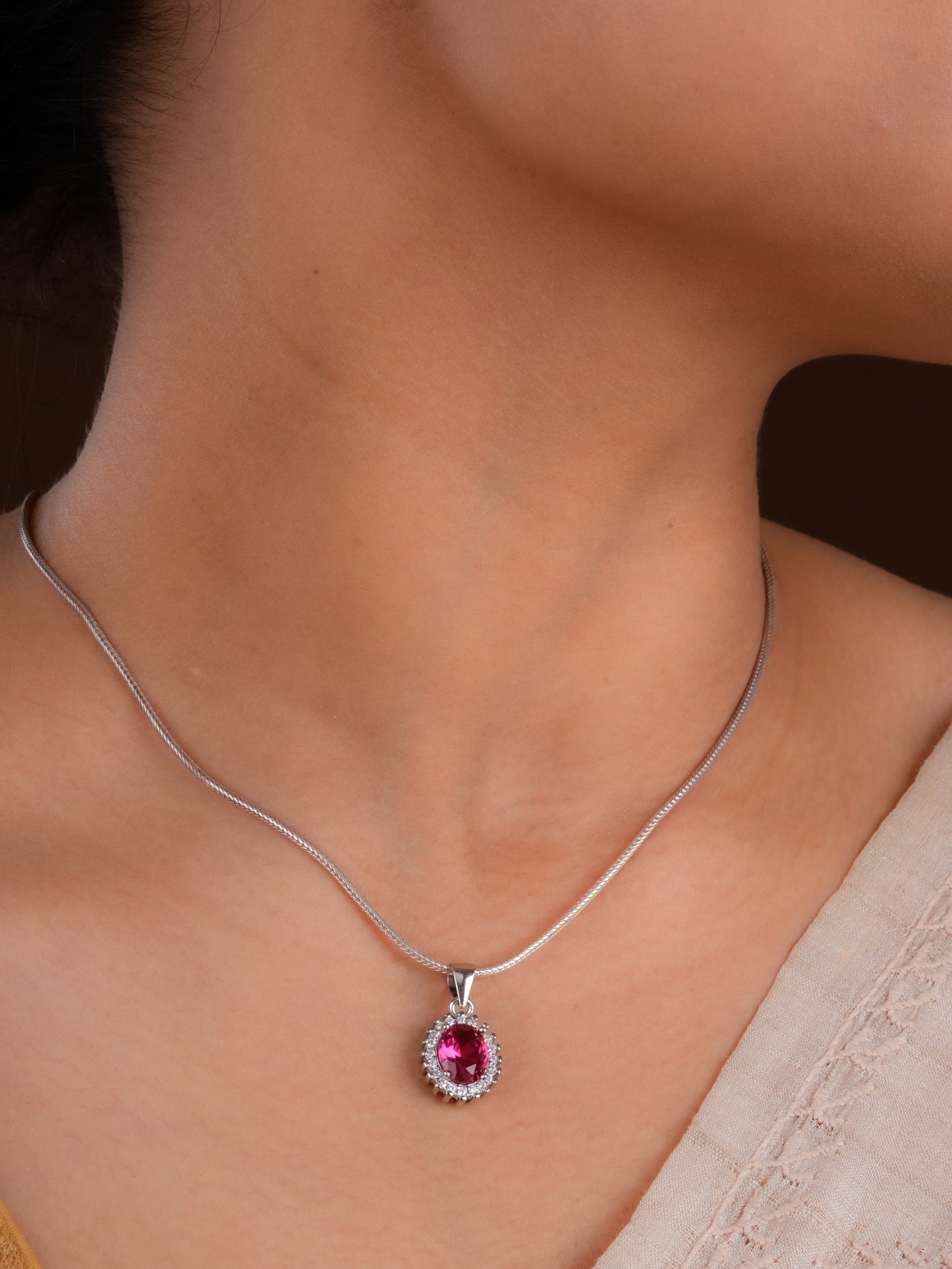 Ruby CZ Silver Necklace Set