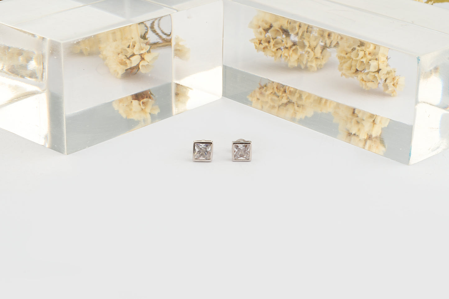 Cushion Cut Zircon in Silver Studs