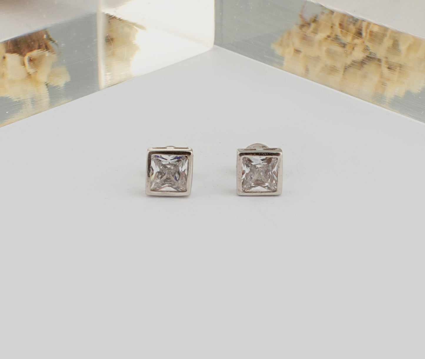 Cushion Cut Zircon in Silver Studs