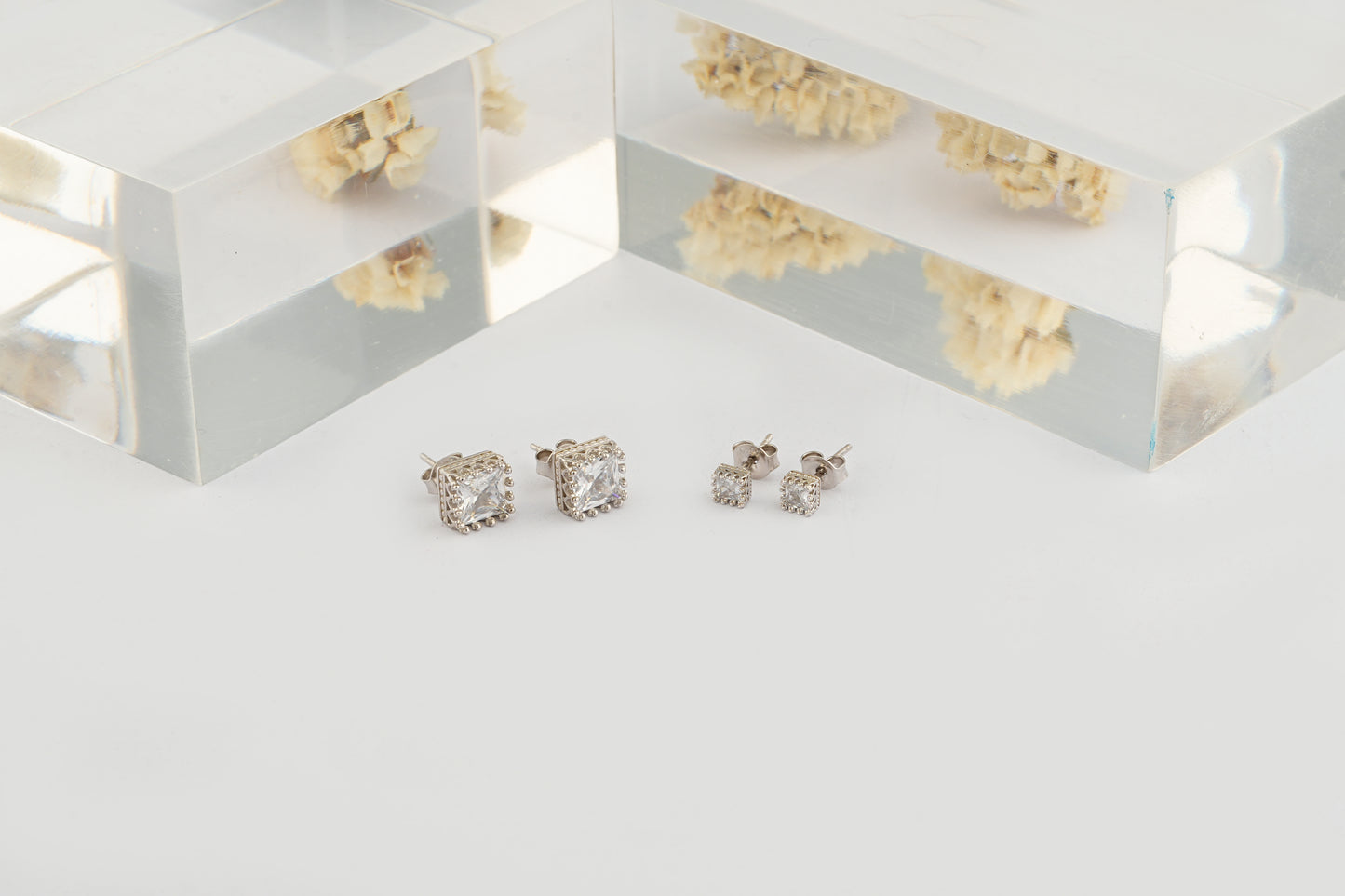 Princess Cut Silver Zircon Studs