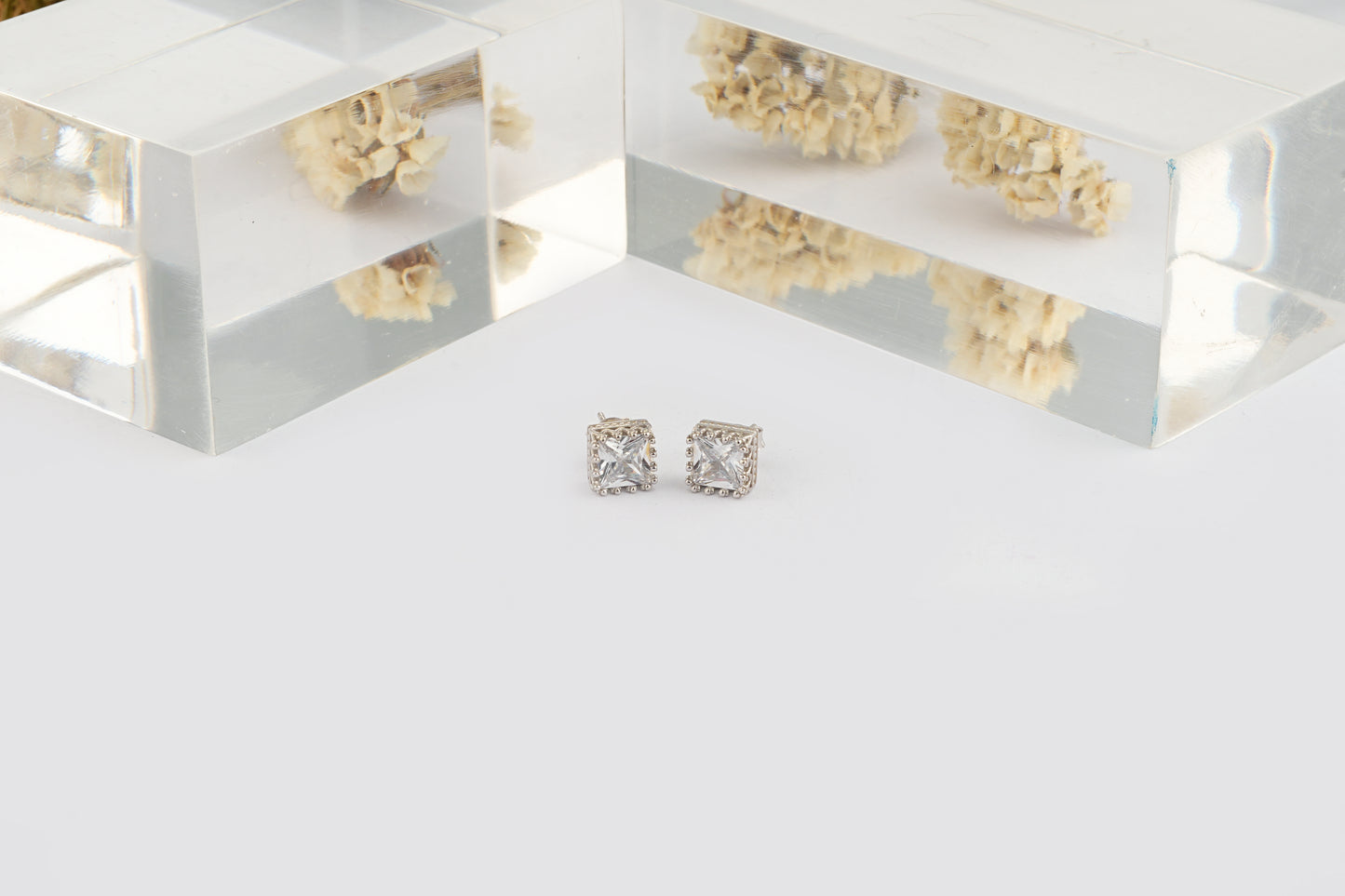 Princess Cut Silver Zircon Studs