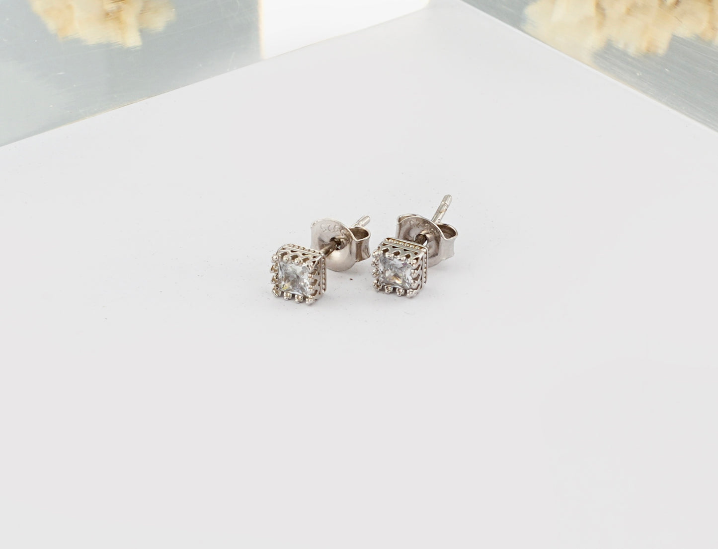 Square Cushion Cut Zircon Silver Earrings
