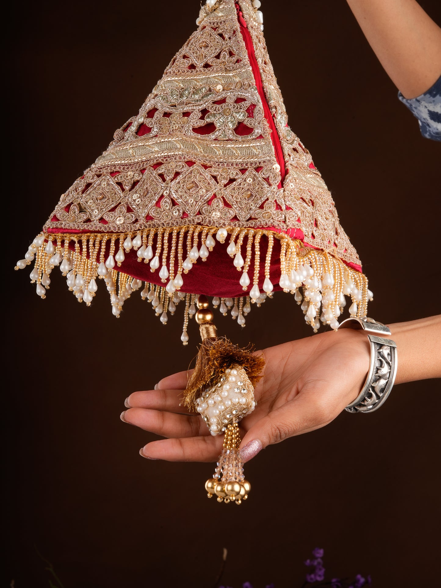 Red Gota Patti Pyramid Potli