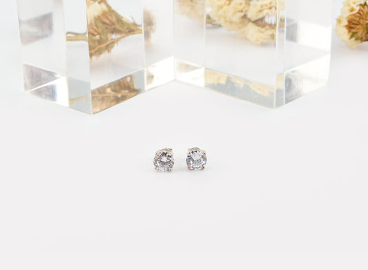 Round Cut Silver Zircon Studs