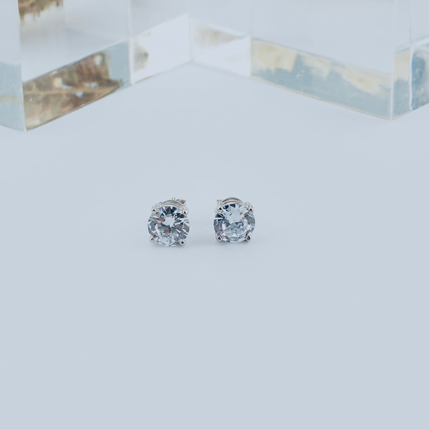 Round Cut Silver Zircon Studs