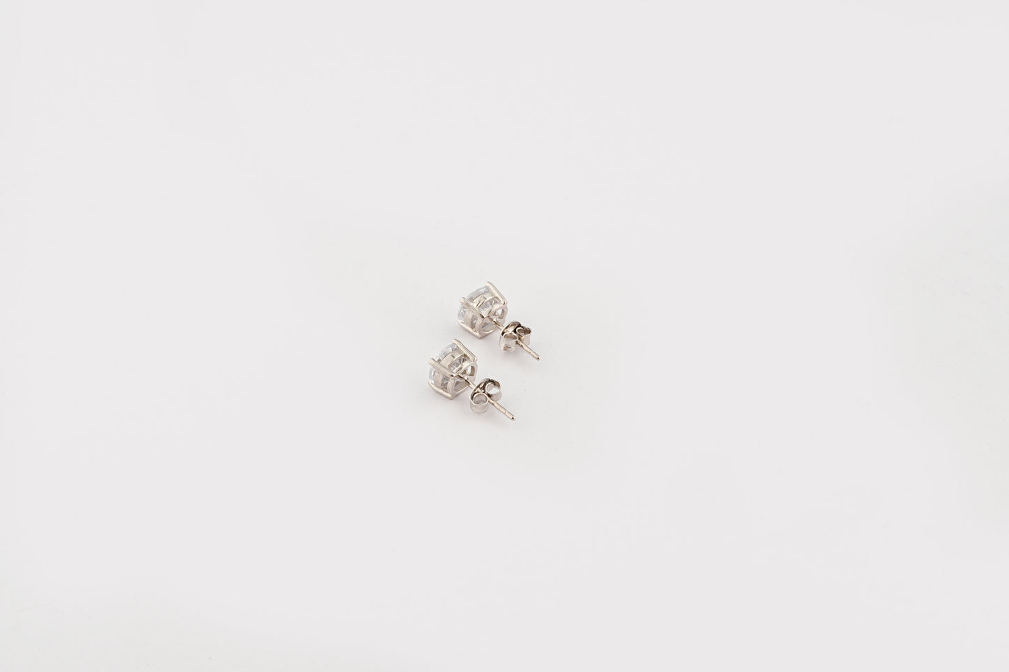 Round Cut Silver Zircon Studs