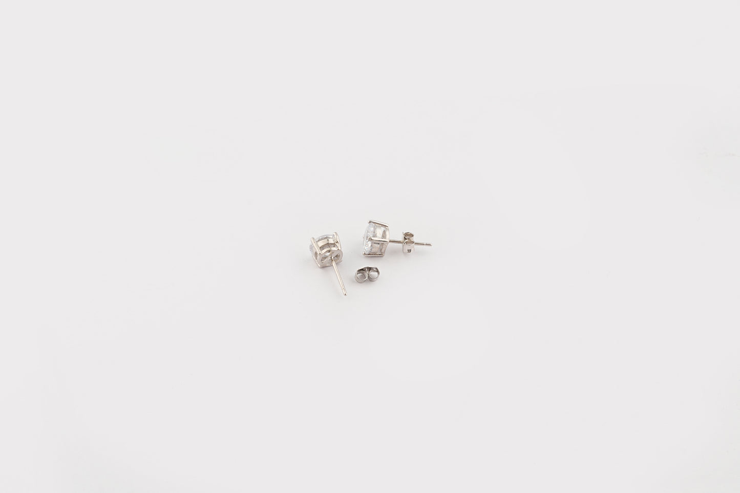 Round Cut Silver Zircon Studs