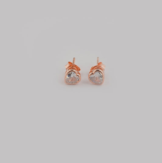 Heart Rose Gold Plated Silver Zircon Studs