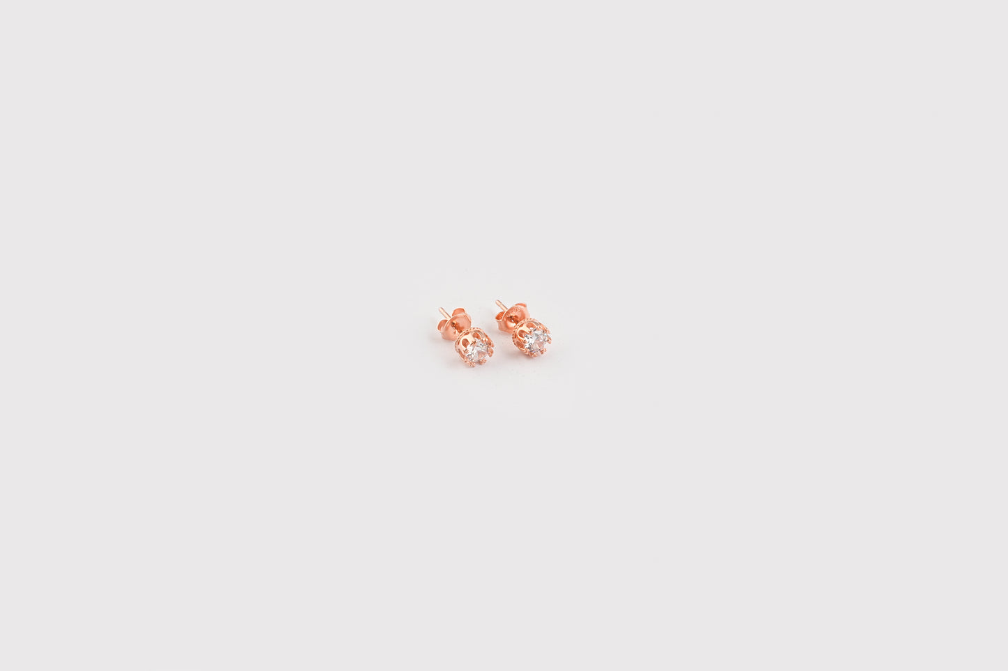 Round Cut Zircon in Silver Studs (Rose Gold)