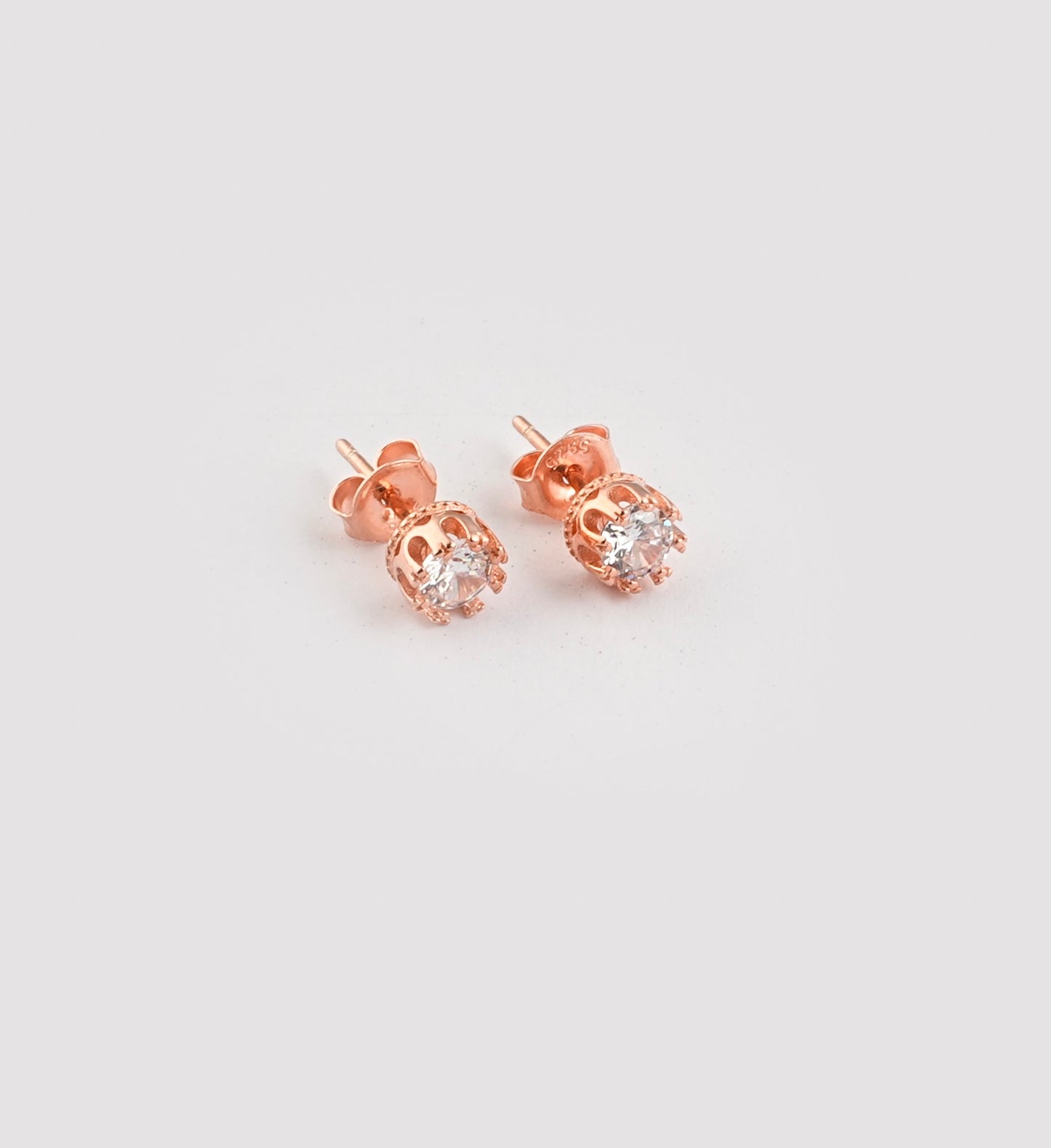 Round Cut Zircon in Silver Studs (Rose Gold)