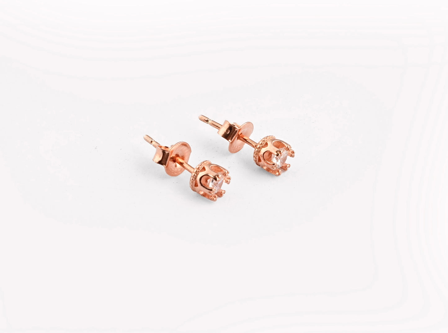 Round Cut Zircon Rose Gold Silver Studs