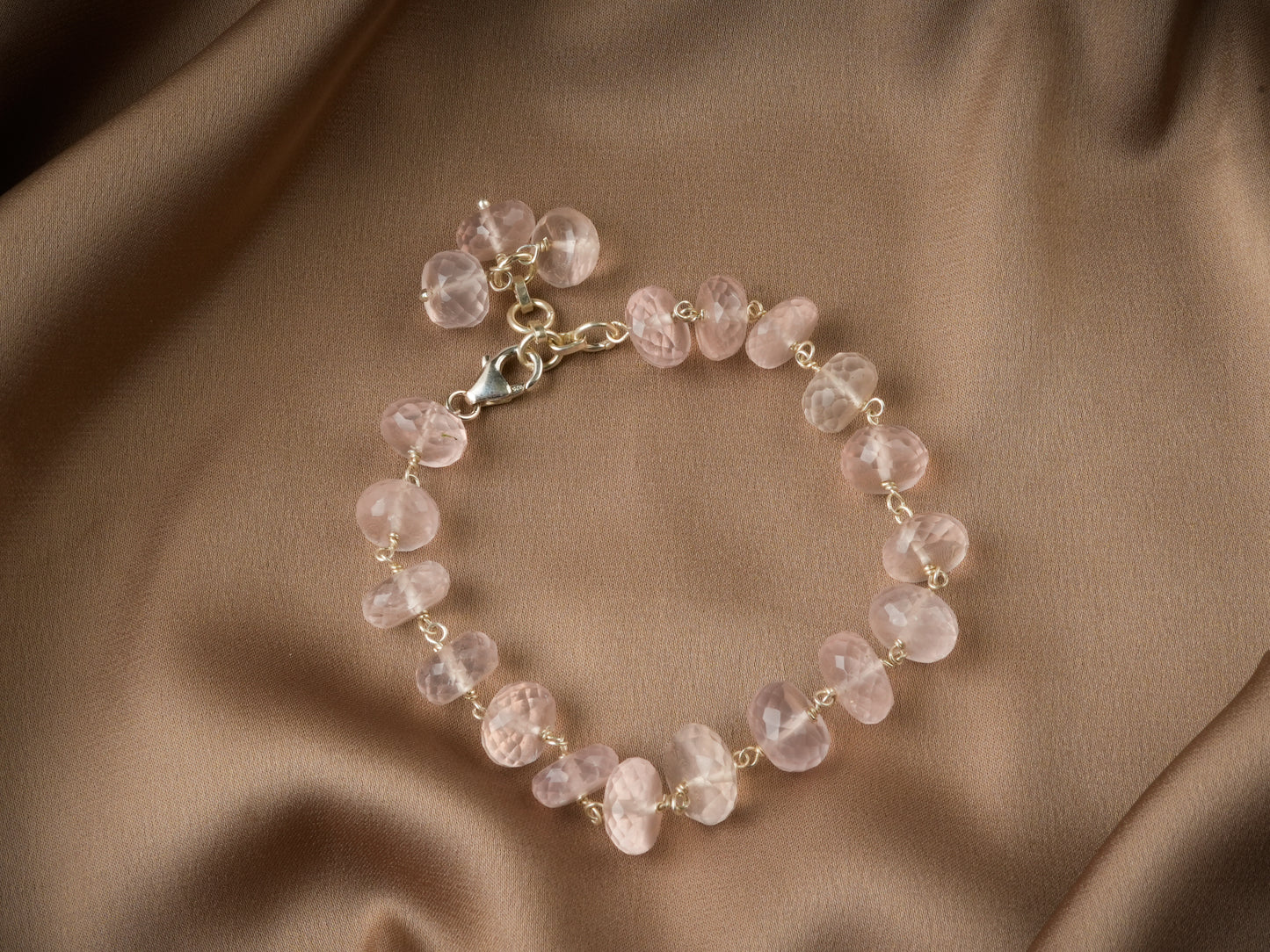 Faceted Rose Quartz Silver Links Bracelet