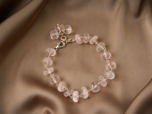 Faceted Rose Quartz Silver Links Bracelet