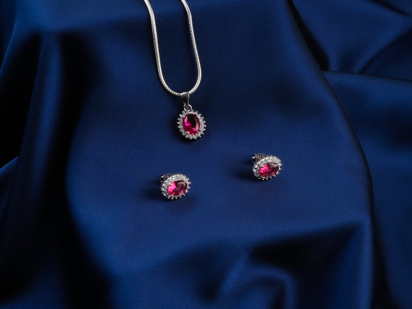 Ruby CZ Silver Necklace Set