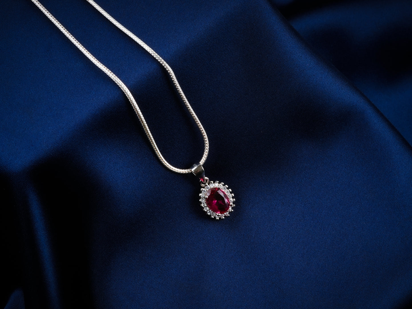 Ruby CZ Silver Necklace Set