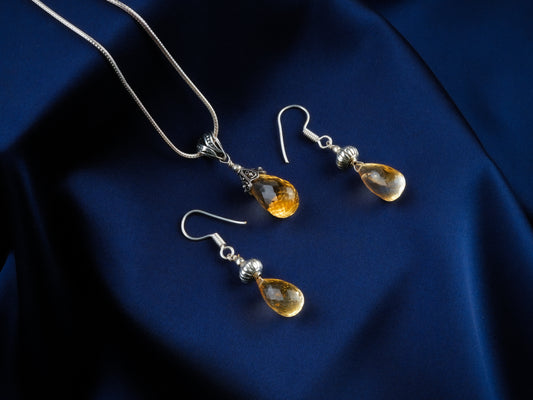 Faceted Citrine Drops Necklace Set