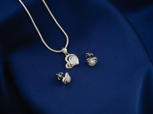 Little Hearts Silver Pendant And Necklace Set