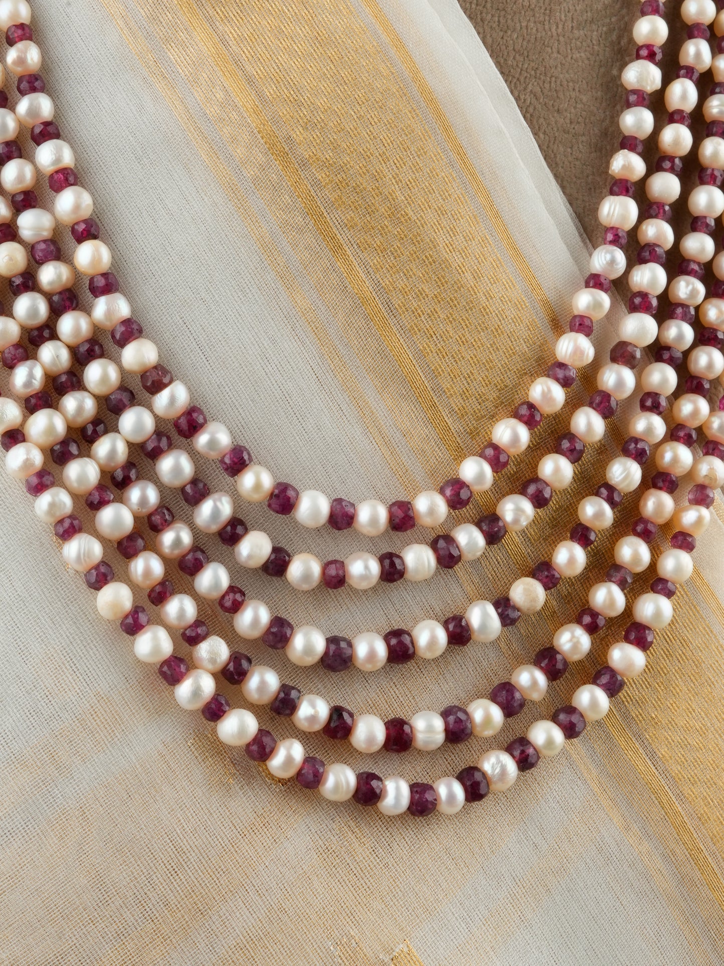 Freshwater Pearls Red Quartz Multilayer Necklaces