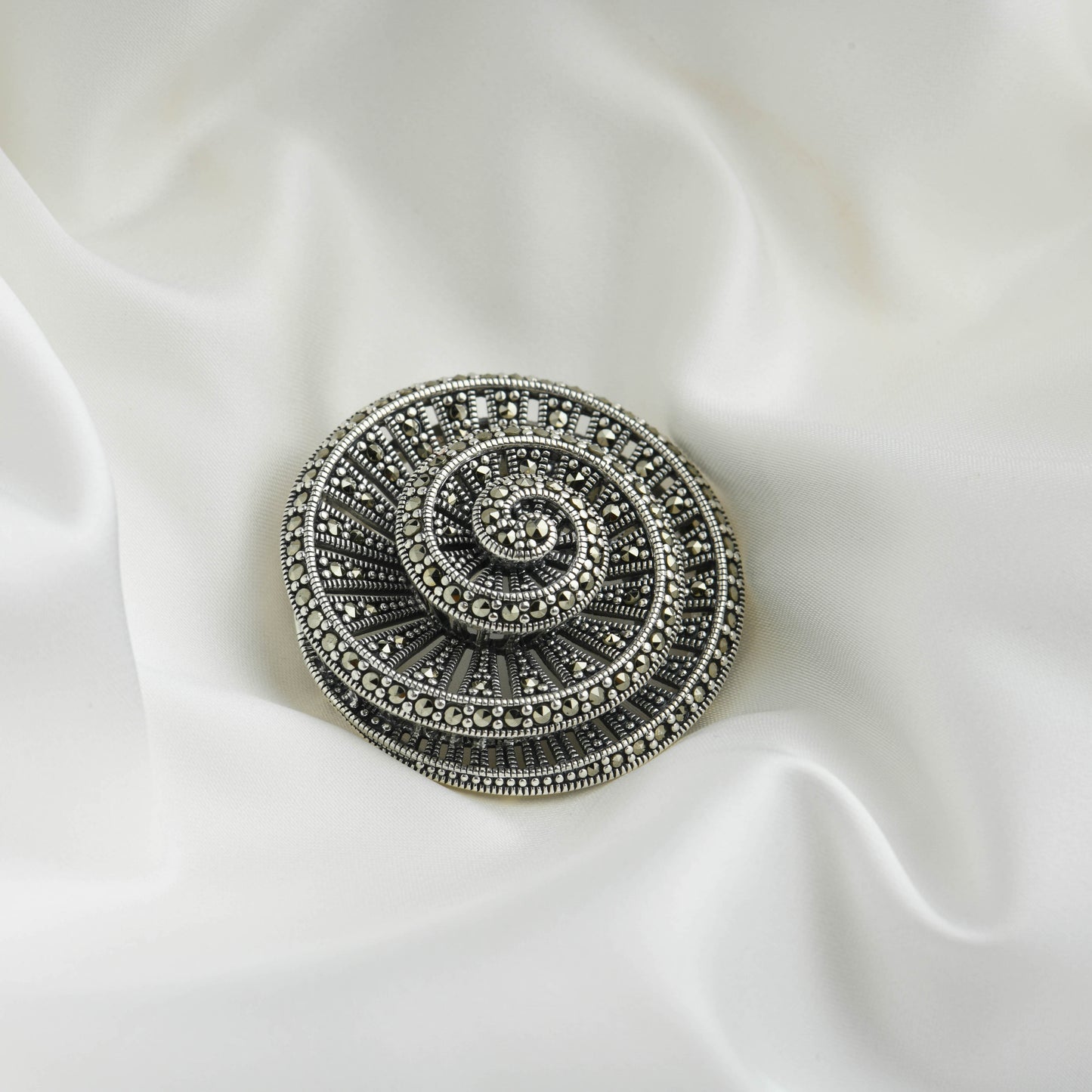 Marcasite Spiral Pendant - Sterling Silver Art Deco Necklace