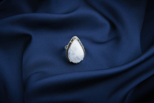Moonstone Silver Drop Ring