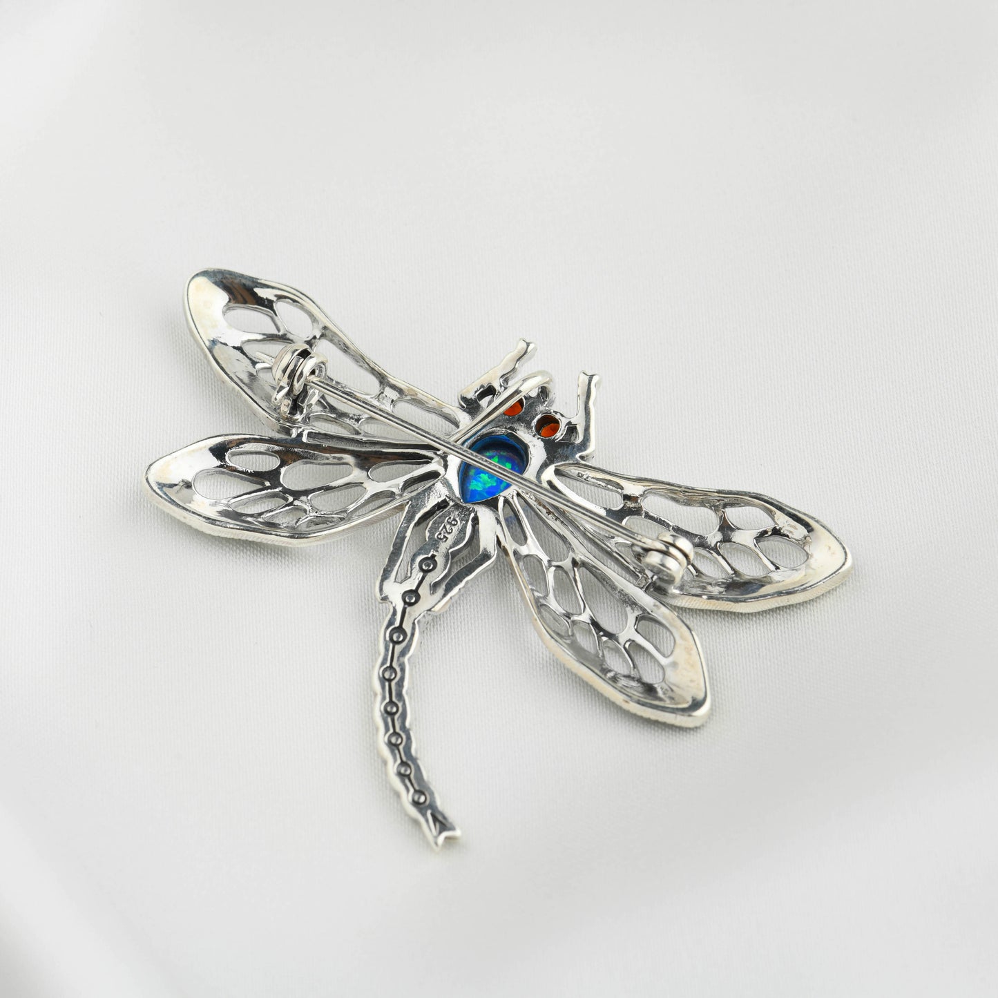 Celestial Dance: Marcasite Dragonfly Opal Pendant