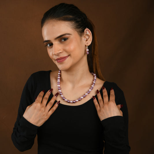 Pink And Wine Pearl Necklace Set