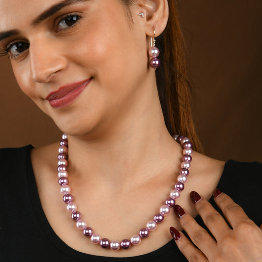 Pink And Wine Pearl Necklace Set