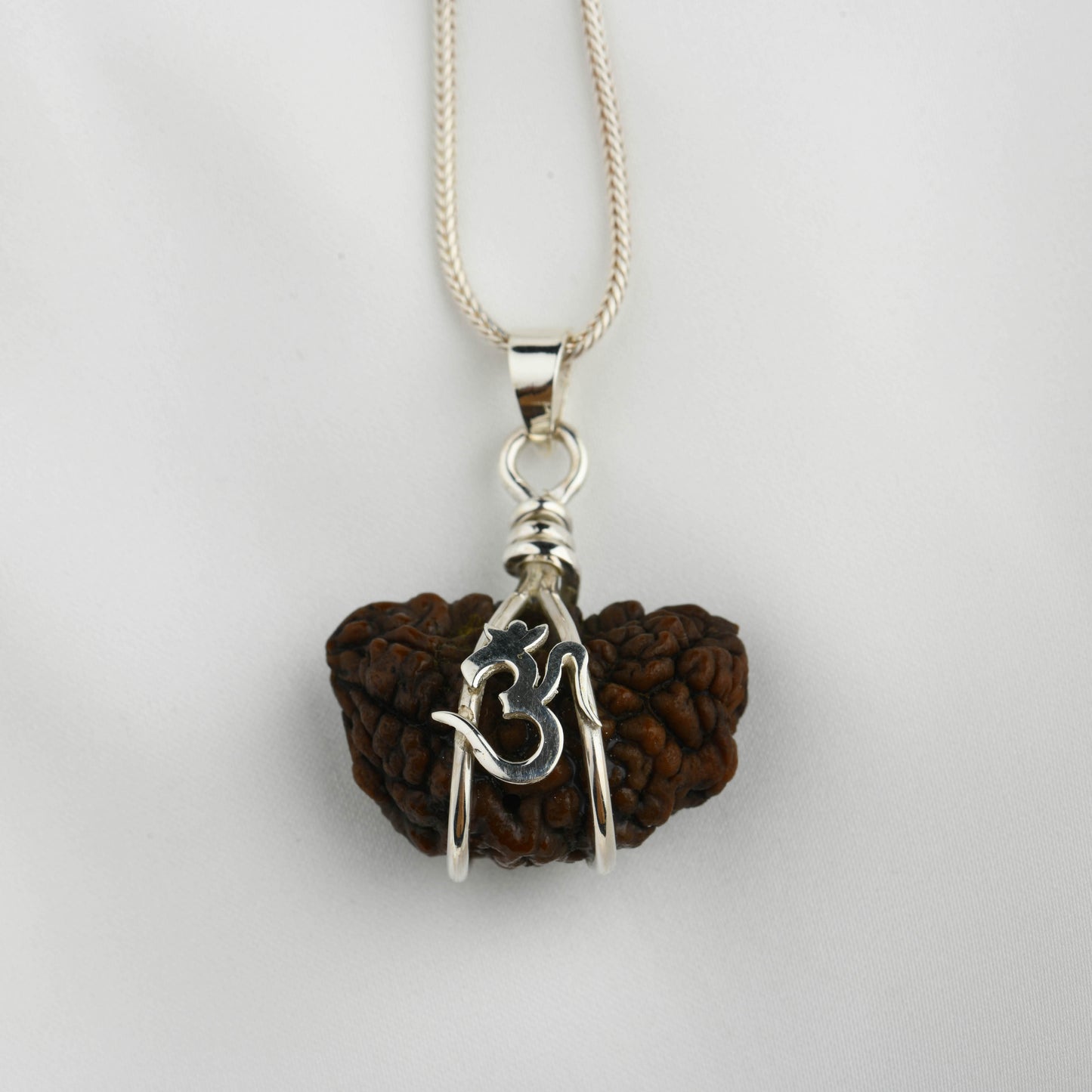 Ek Mukhi Natural Himalayan Rudraksha Om Silver Pendant
