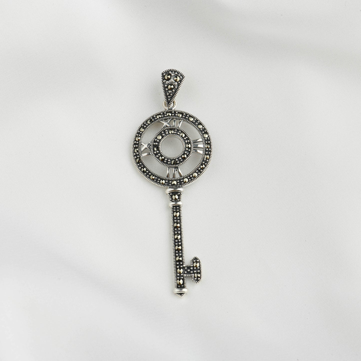 Enchanted Key: Marcasite Silver Pendant