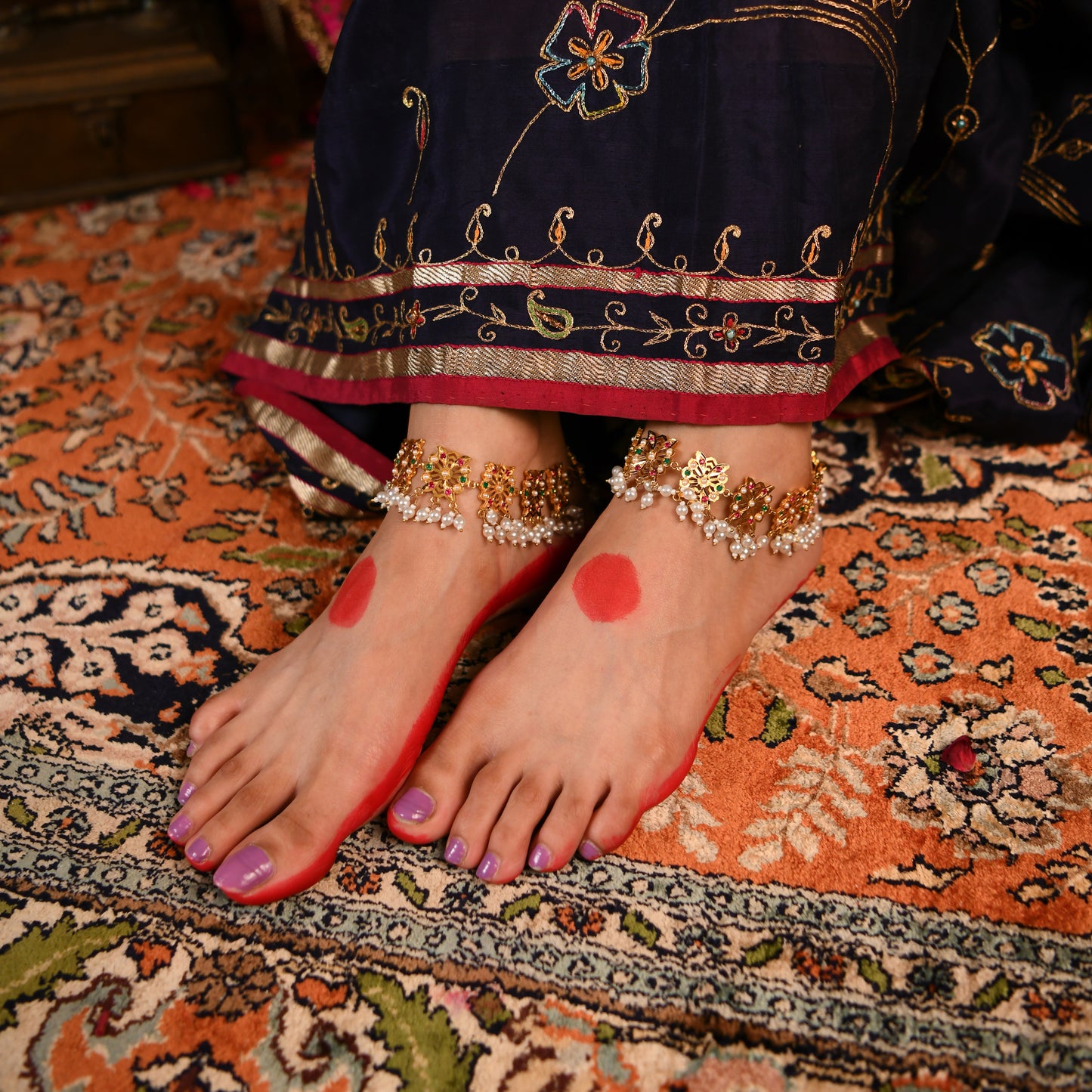 Purani Dilli Gulbaano Gold Plated Silver Anklets