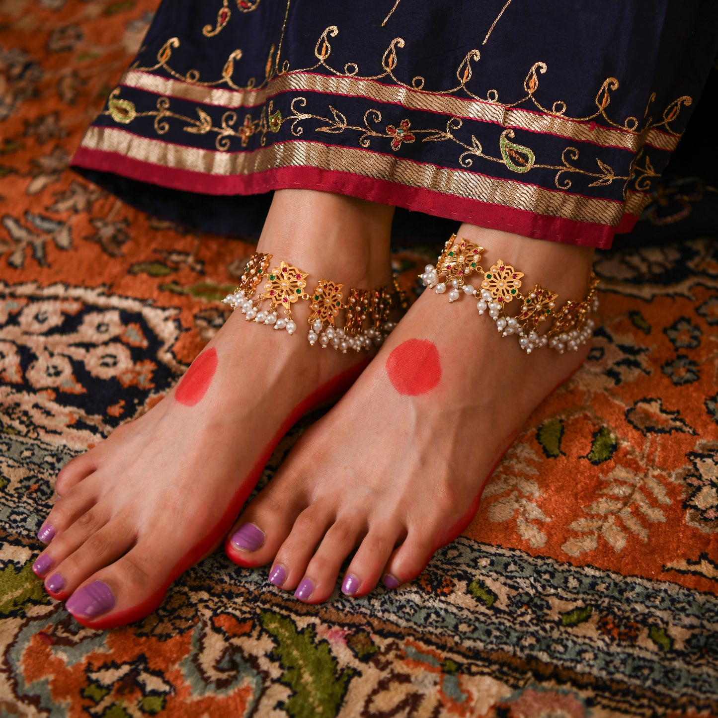 Purani Dilli Gulbaano Gold Plated Silver Anklets