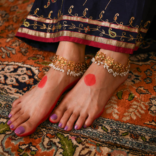 Purani Dilli Gulbaano Gold Plated Silver Anklets