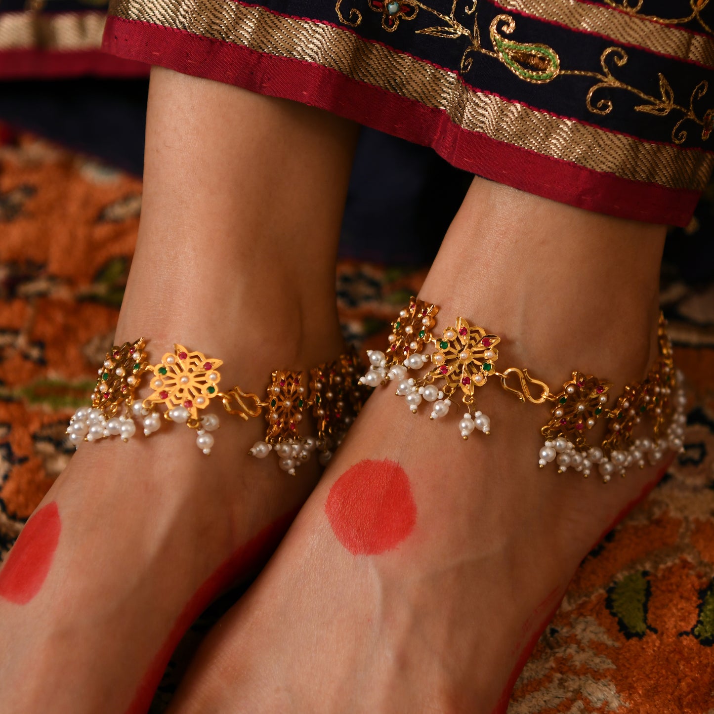 Purani Dilli Gulbaano Gold Plated Silver Anklets