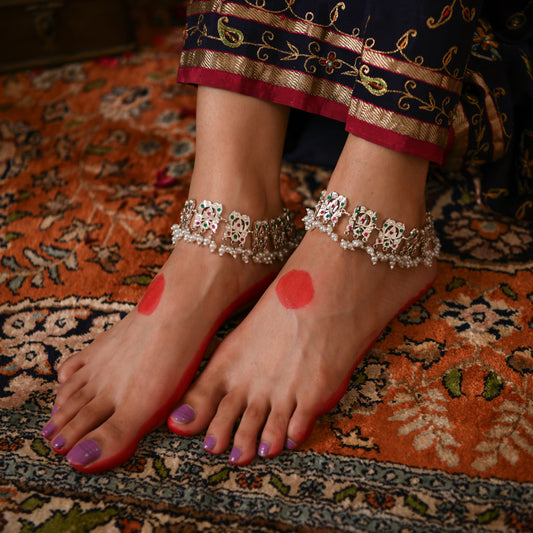 Purani Dilli Kamal Phool Silver Anklets