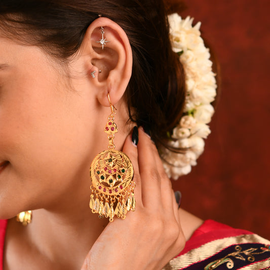 Purni Dilli Chaman Gold Plated Silver Danglers