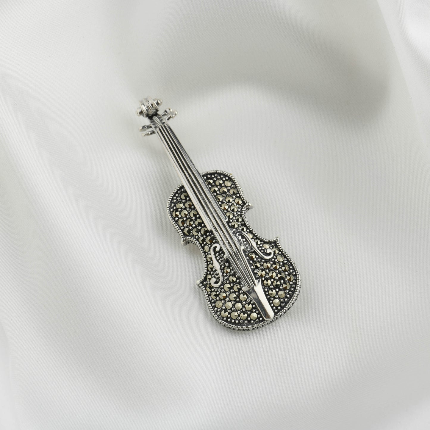 Strike a Chord: Marcasite Violin Silver Brooch Cum Pendant