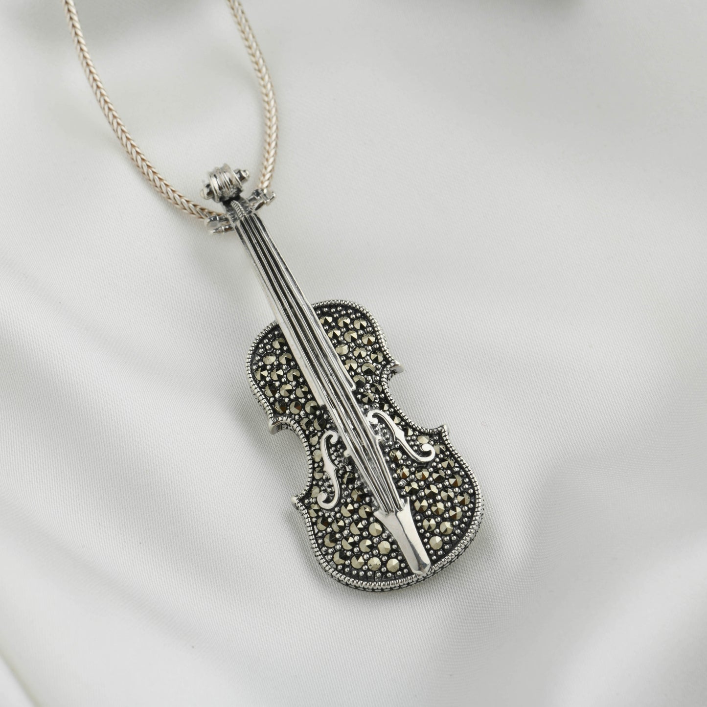 Strike a Chord: Marcasite Violin Silver Brooch Cum Pendant