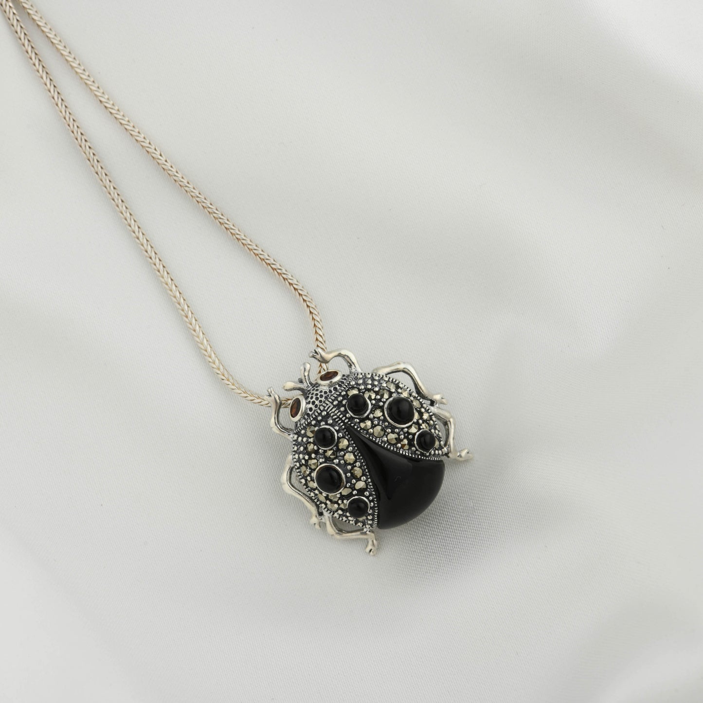 Midnight Ladybug: Marcasite Silver Pendant