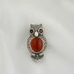 Carnelian Owl Marcasite Brooch-Pendant with Garnet Eyes