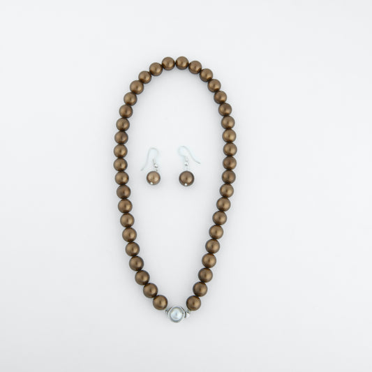 Coffee Brown Pearls Necklace Set